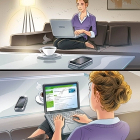 Typing behind computer Typing behind computer