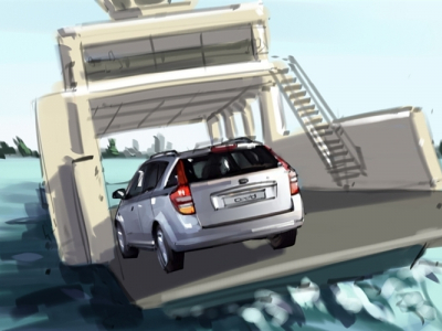 Car on a ferry