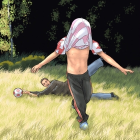 Vader en kind spelen voetbal Vader en kind spelen voetbal